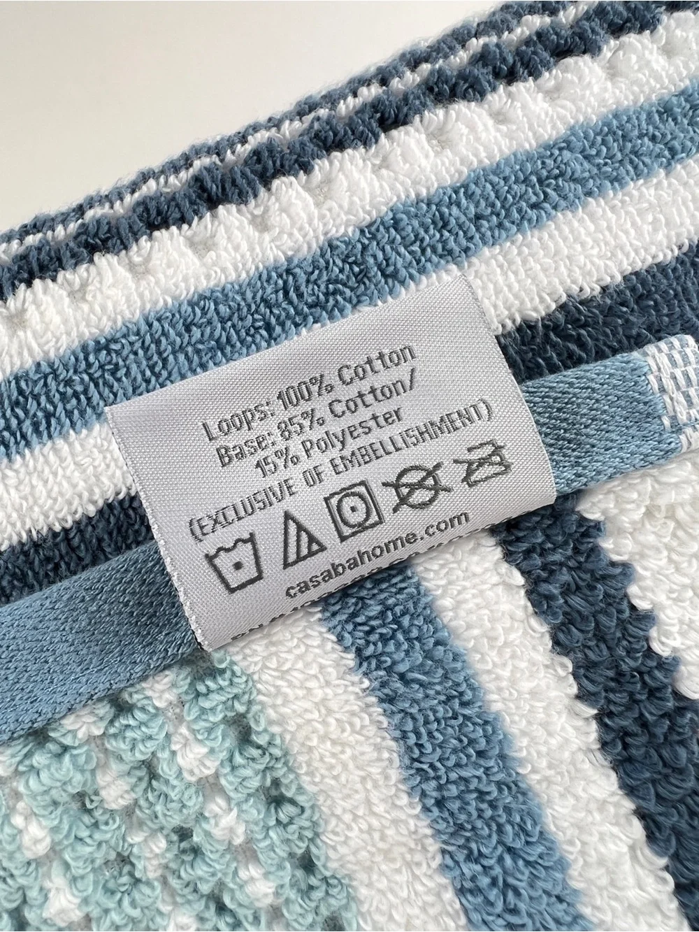 Casaba 2 Pc Bath Towel Set Blue White Taupe Striped Super Soft Cotton Blend NEW